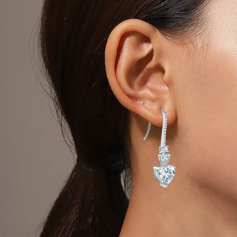 5.44 Carat 925 Sterling Silver Moissanite Heart Drop Earrings - luxurift