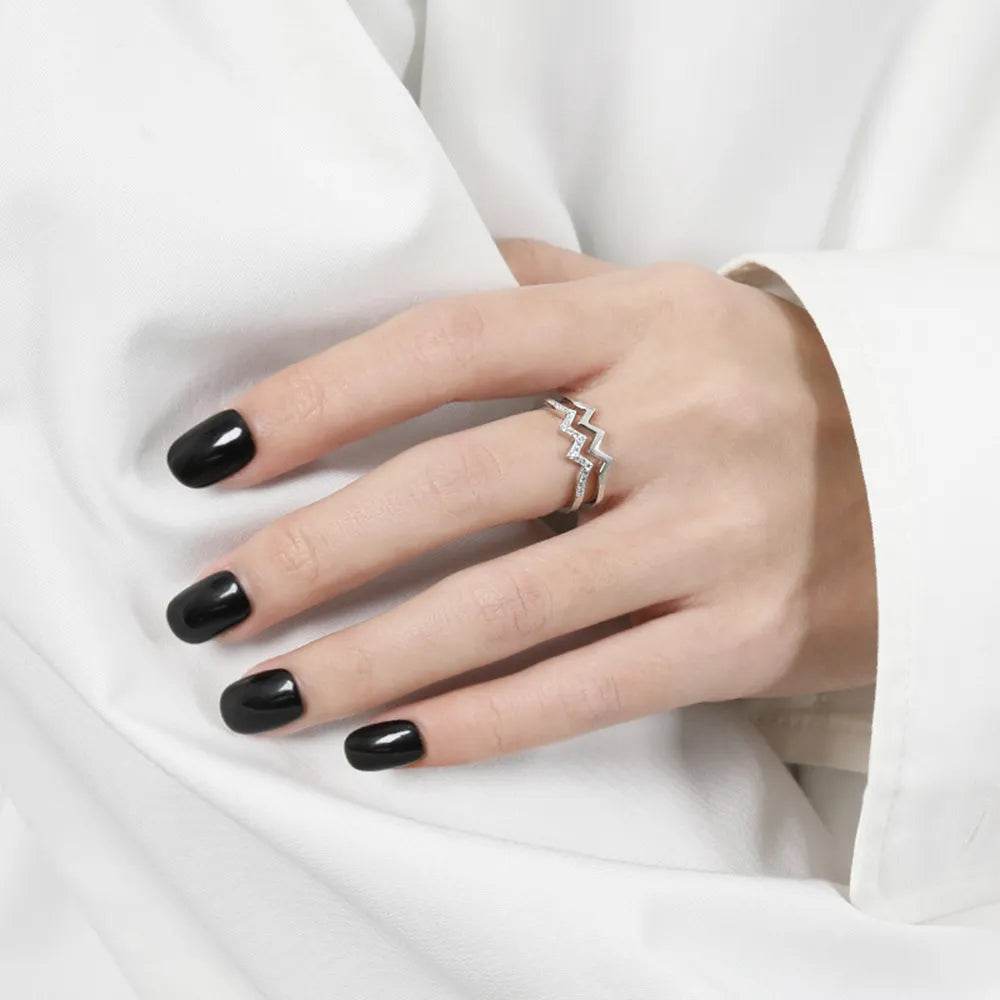 Wave Shape Inlaid Zircon Open Ring - luxurift
