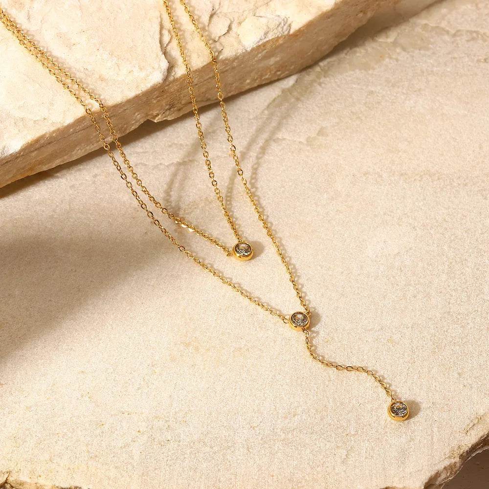 Stainless Steel Zircon Double-Layered Necklace - luxurift