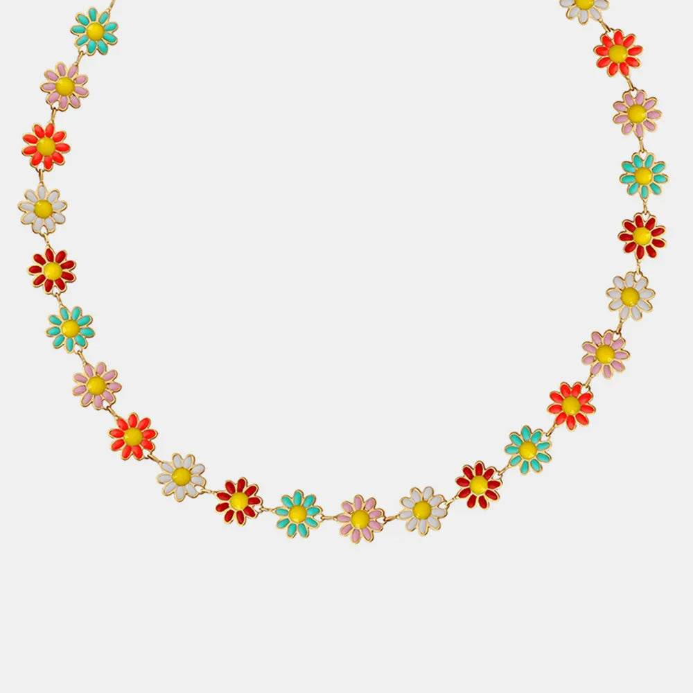Titanium Steel Oil Drip Flower Necklace - luxurift