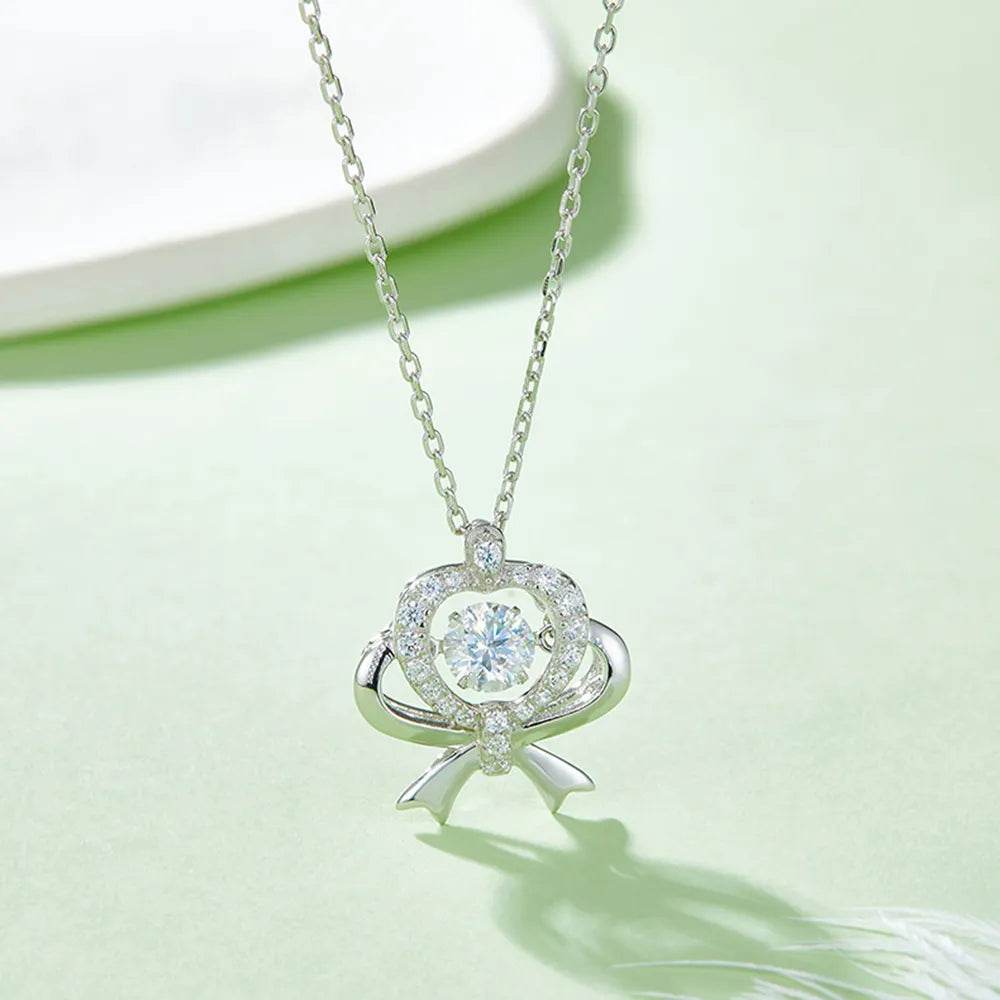 Moissanite 925 Sterling Silver Bow & Heart Necklace - luxurift