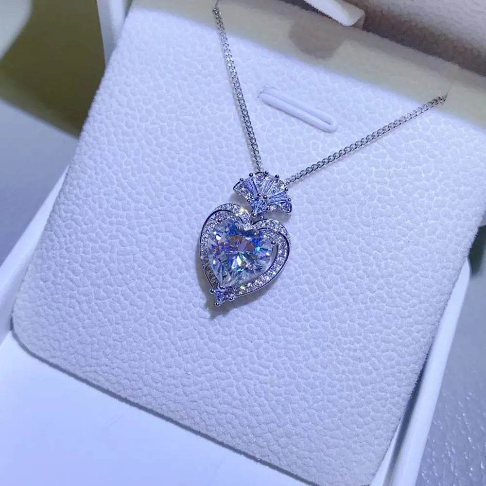 3 Carat Moissanite 925 Sterling Silver Heart Pendant Necklace - luxurift