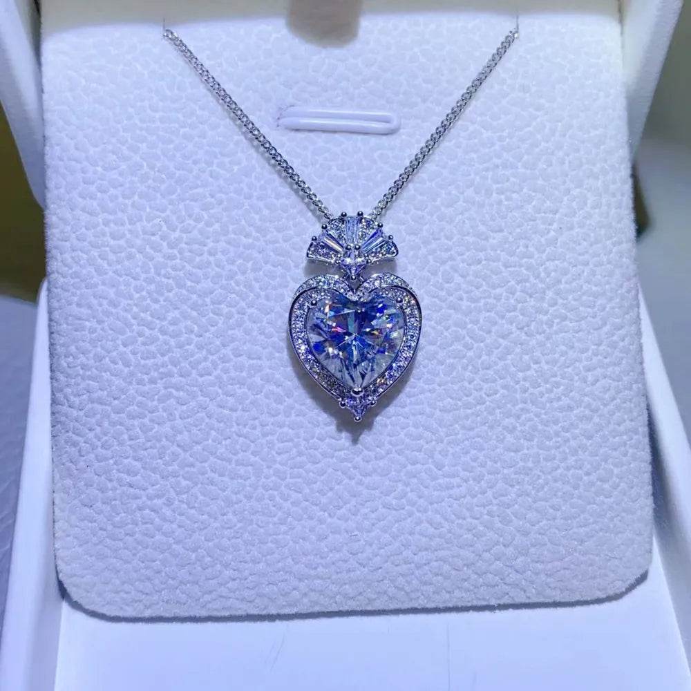 3 Carat Moissanite 925 Sterling Silver Heart Pendant Necklace - luxurift