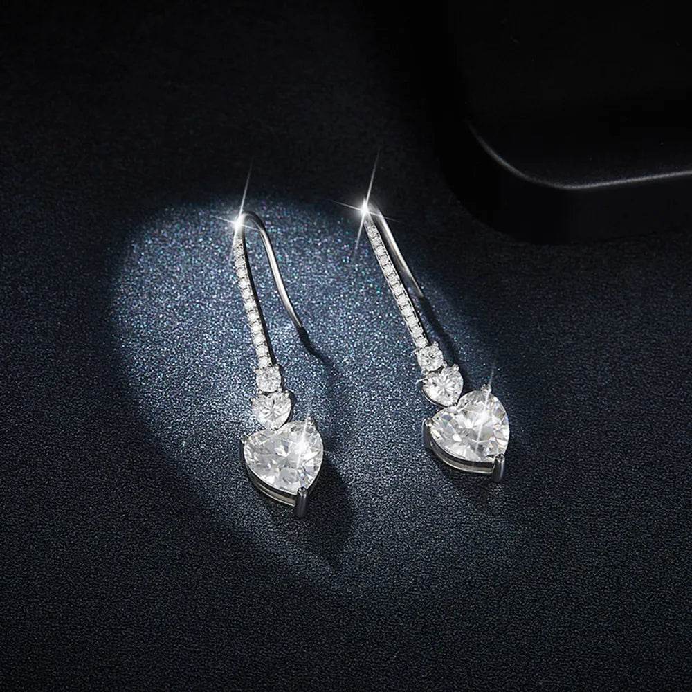 5.44 Carat 925 Sterling Silver Moissanite Heart Drop Earrings - luxurift