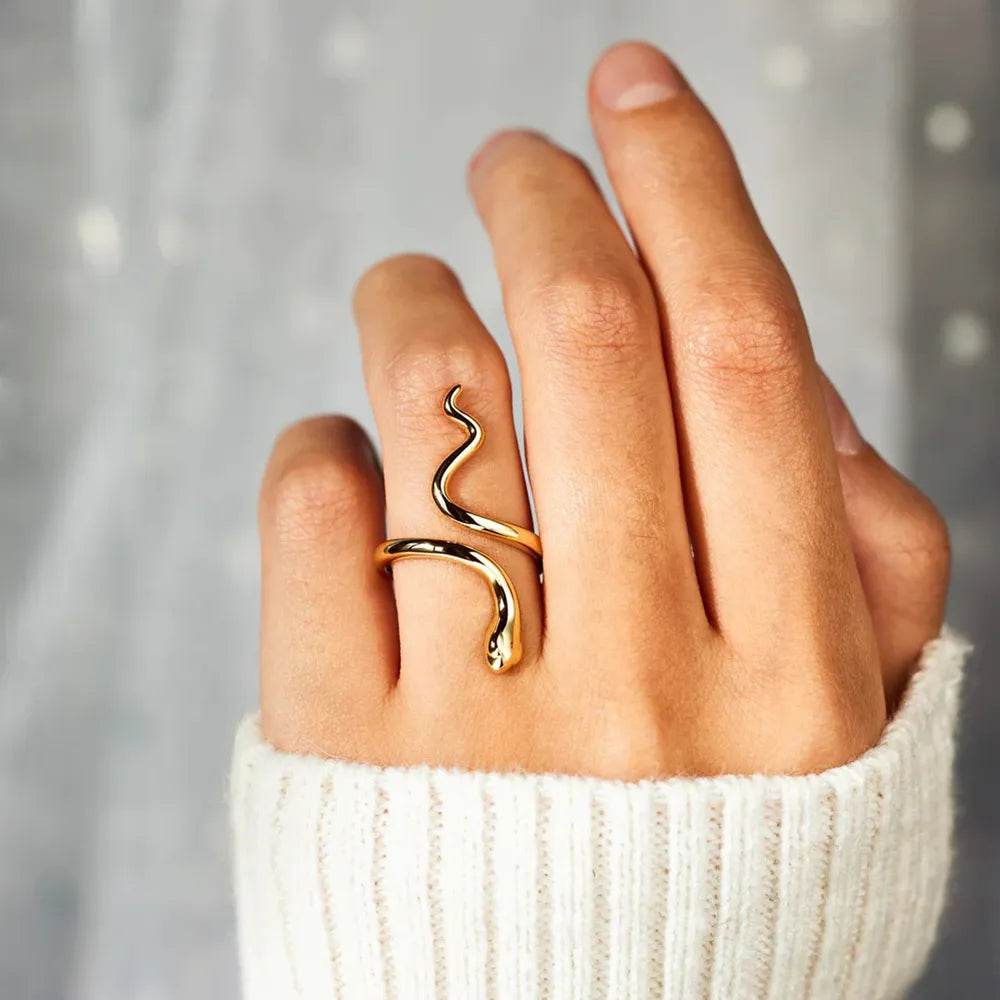 Snake Shape 18K Gold-Plated Bypass Ring - luxurift