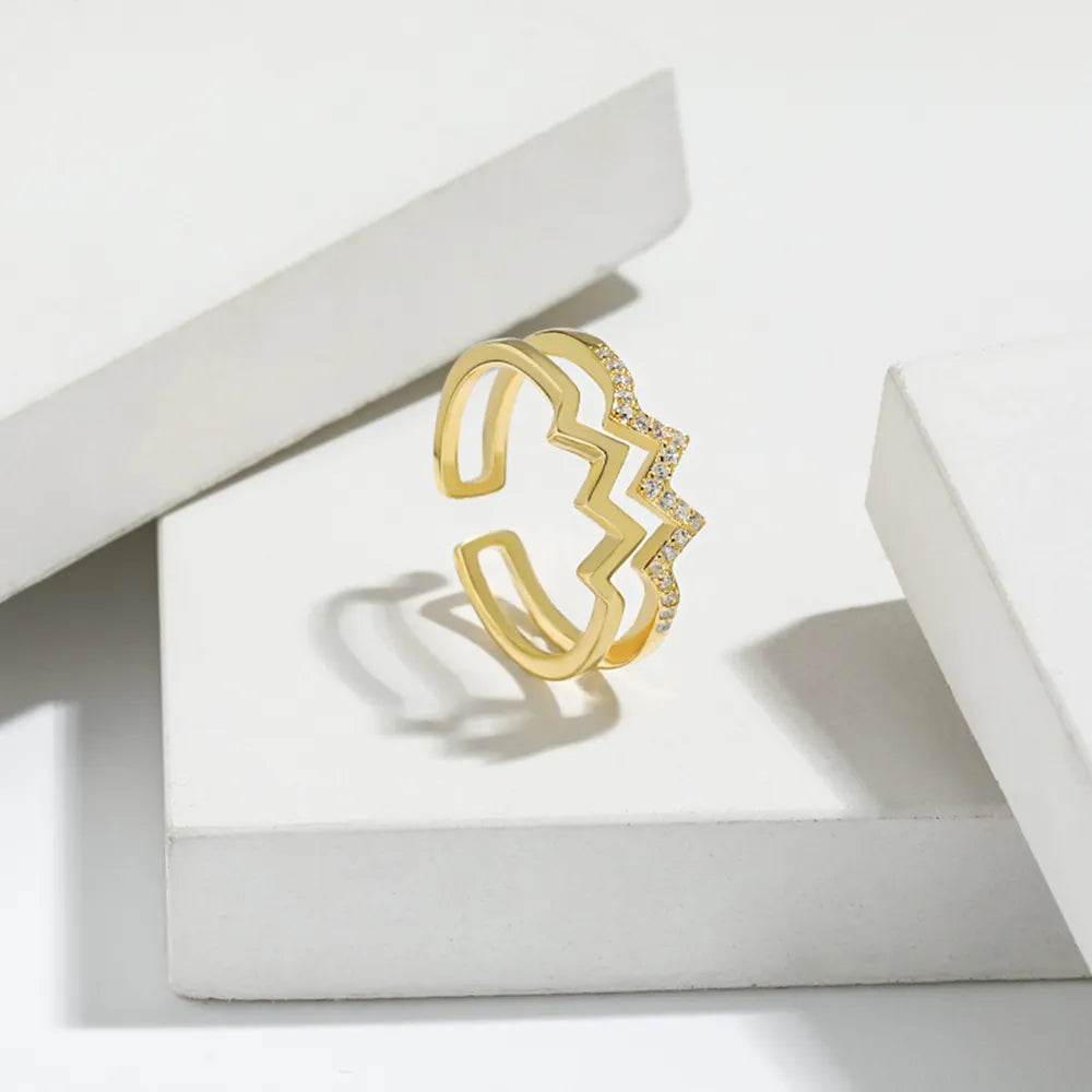 Wave Shape Inlaid Zircon Open Ring - luxurift