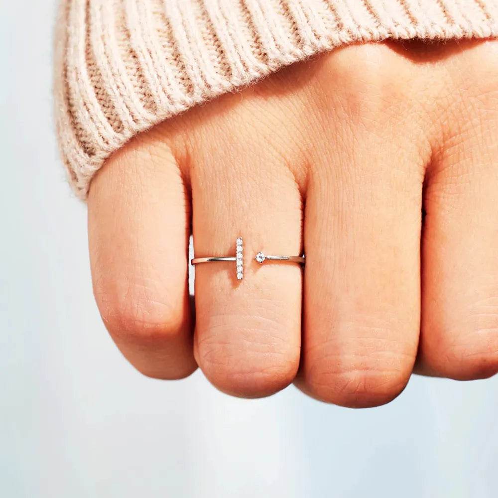 T Shape Inlaid Zircon 925 Sterling Silver Open Ring - luxurift