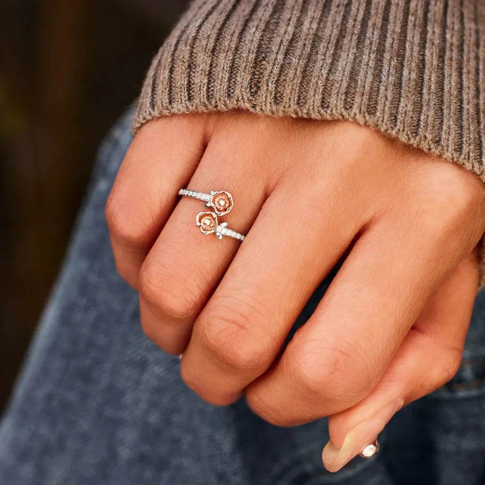 Rose Shape Inlaid Zircon Bypass Ring - luxurift
