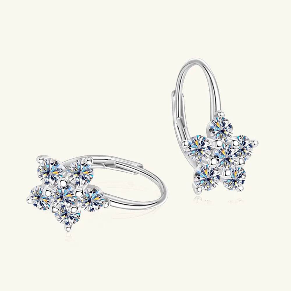 1.2 Carat 925 Sterling Silver Moissanite Flower Huggie Earrings - luxurift