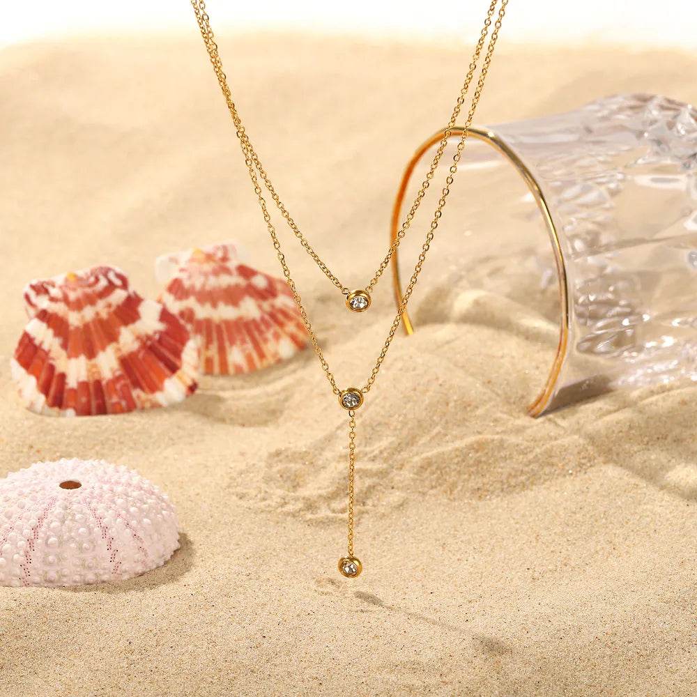 Stainless Steel Zircon Double-Layered Necklace - luxurift