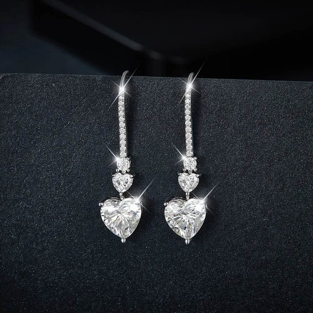 5.44 Carat 925 Sterling Silver Moissanite Heart Drop Earrings - luxurift