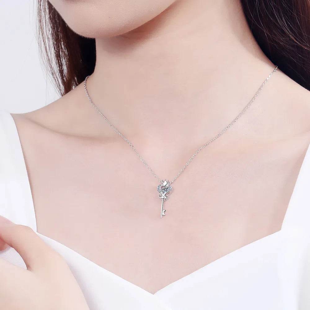 Key Shape Moissanite 925 Sterling Silver Necklace - luxurift