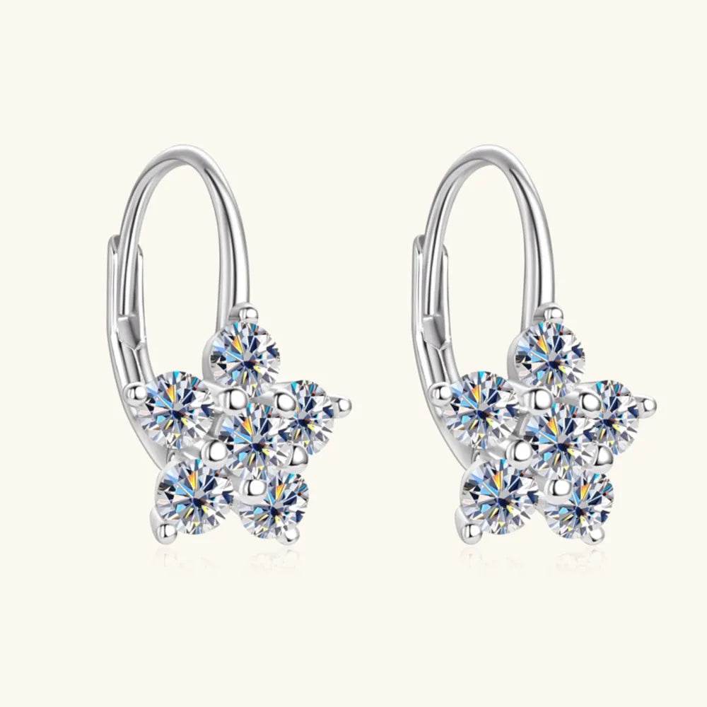 1.2 Carat 925 Sterling Silver Moissanite Flower Huggie Earrings - luxurift