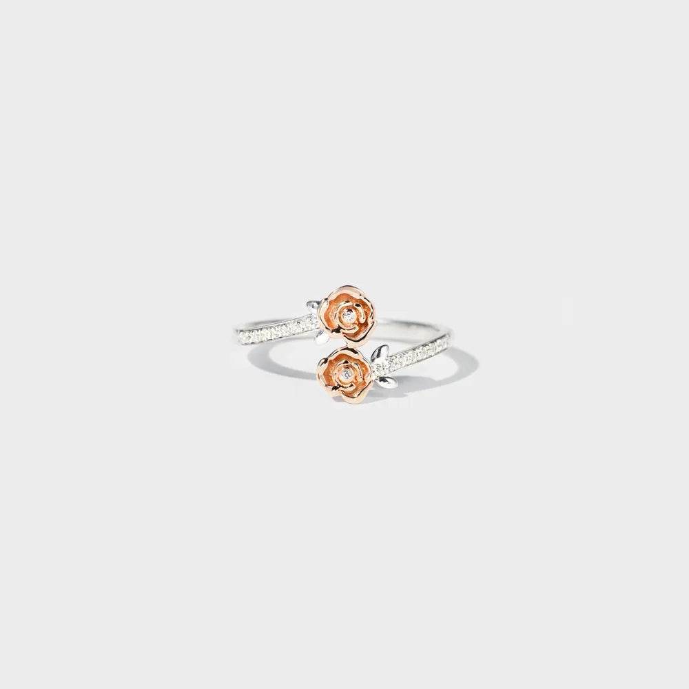 Rose Shape Inlaid Zircon Bypass Ring - luxurift