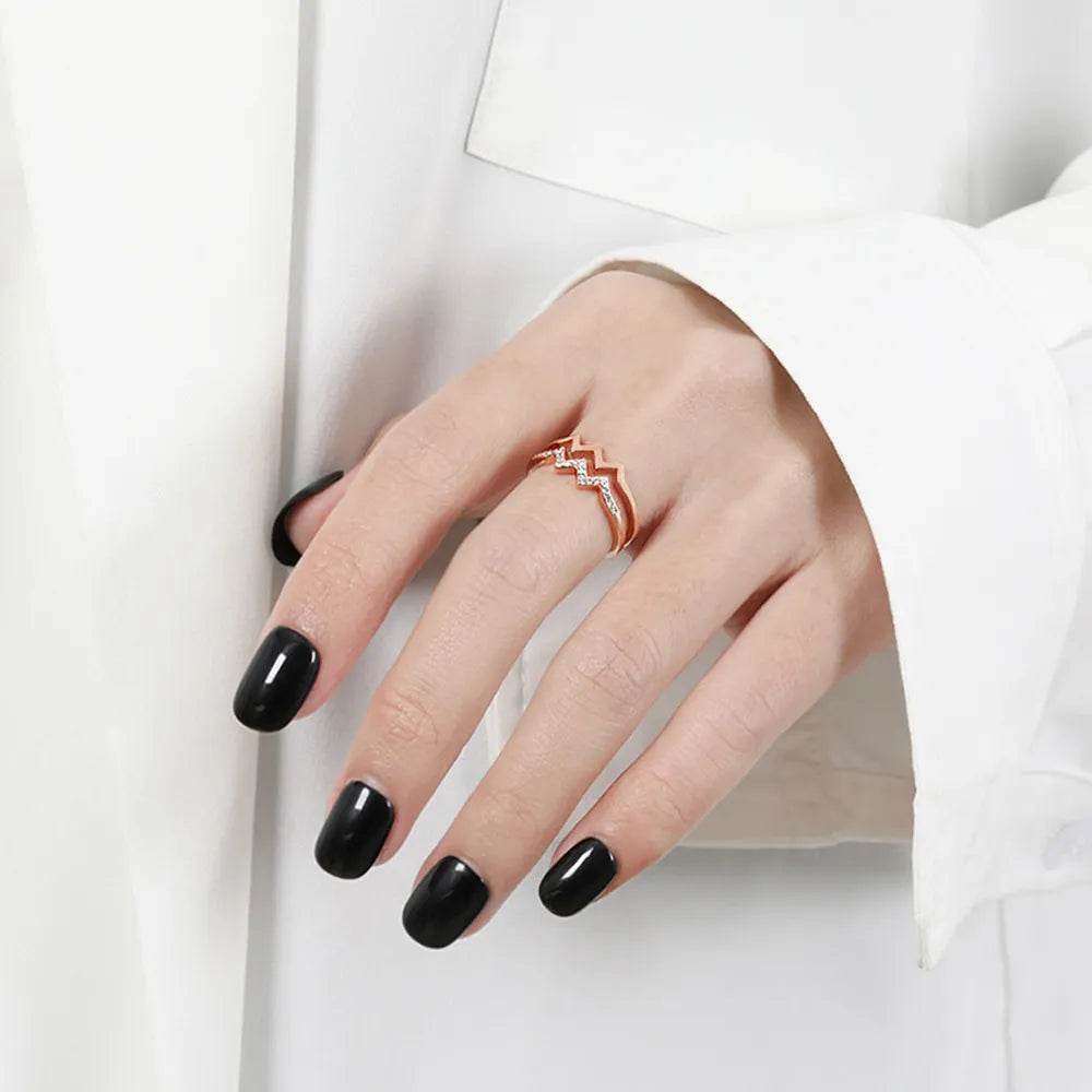 Wave Shape Inlaid Zircon Open Ring - luxurift