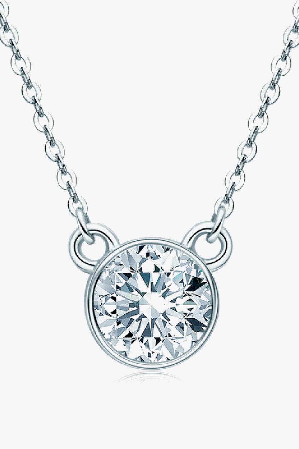 925 Sterling Silver 1 Carat Moissanite Round Pendant Necklace - luxurift