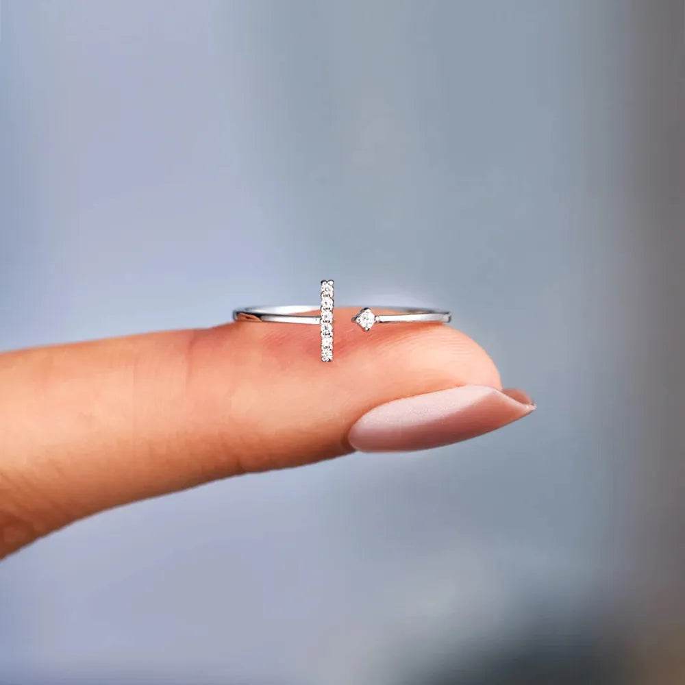 T Shape Inlaid Zircon 925 Sterling Silver Open Ring - luxurift
