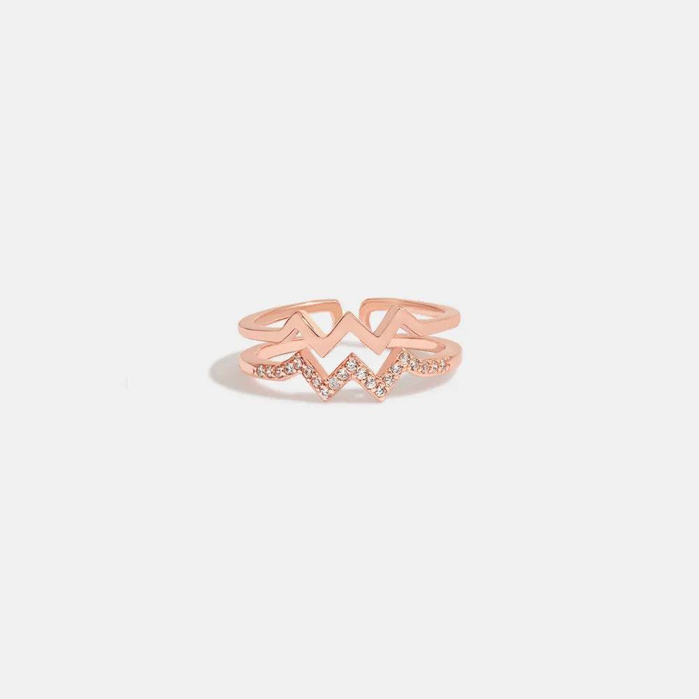 Wave Shape Inlaid Zircon Open Ring - luxurift
