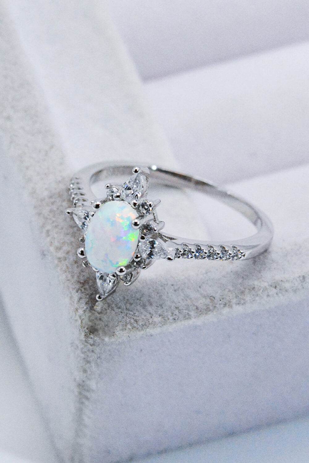 Platinum-Plated Opal and Zircon Ring - luxurift