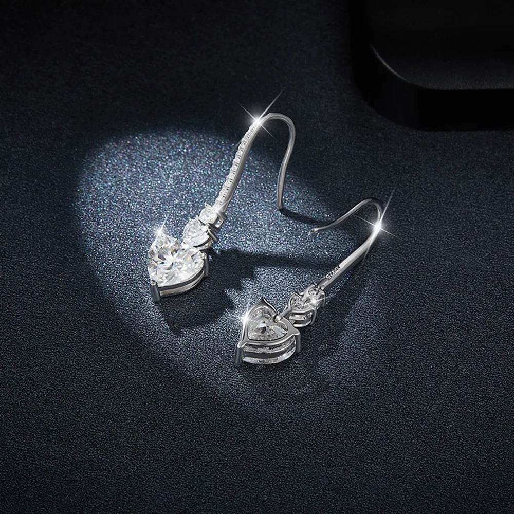5.44 Carat 925 Sterling Silver Moissanite Heart Drop Earrings - luxurift
