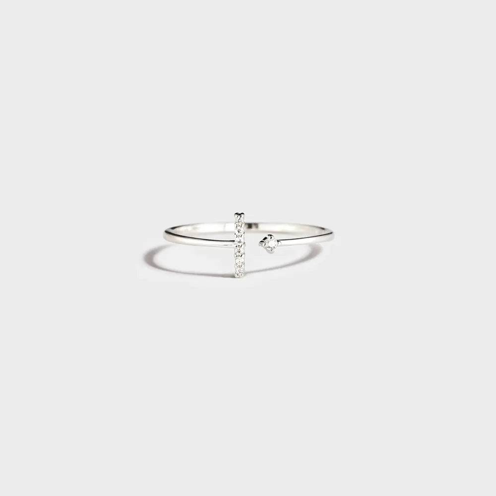 T Shape Inlaid Zircon 925 Sterling Silver Open Ring - luxurift