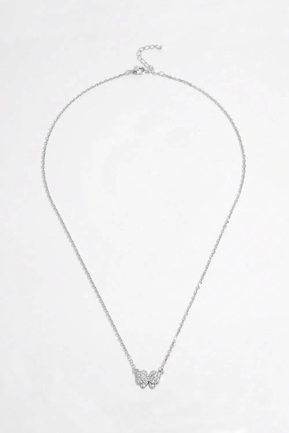 925 Sterling Silver Zircon Butterfly Pendant Necklace - luxurift
