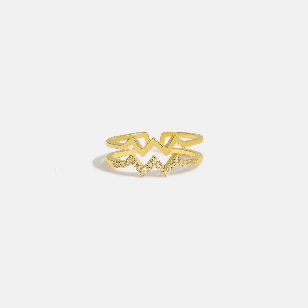 Wave Shape Inlaid Zircon Open Ring - luxurift