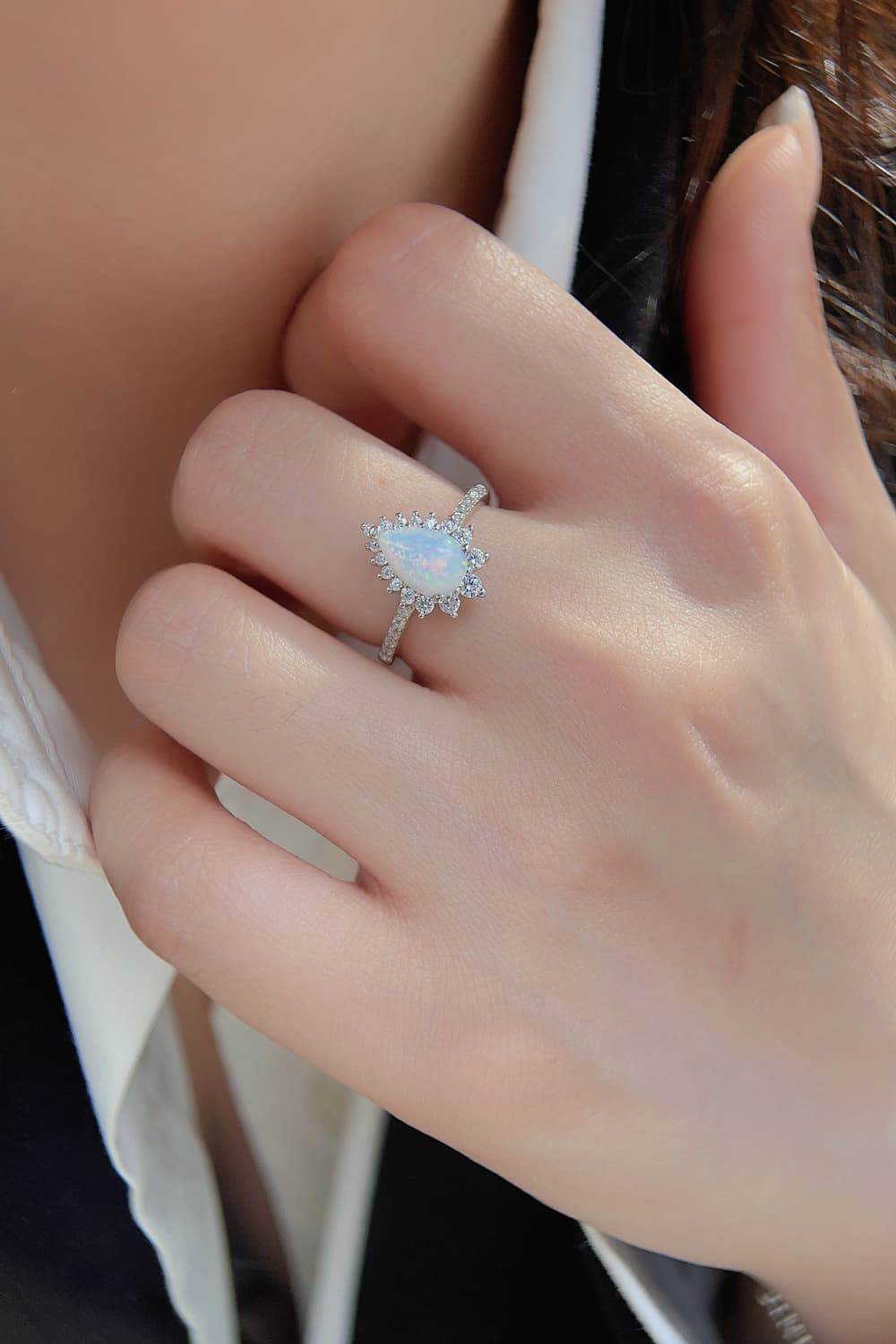 Platinum-Plated Opal Pear Shape Ring - luxurift