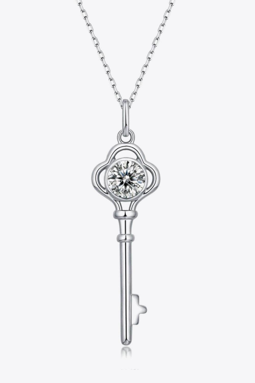 925 Sterling Silver 1 Carat Moissanite Key Pendant Necklace - luxurift