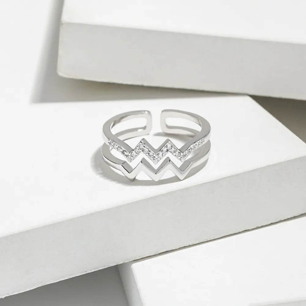 Wave Shape Inlaid Zircon Open Ring - luxurift
