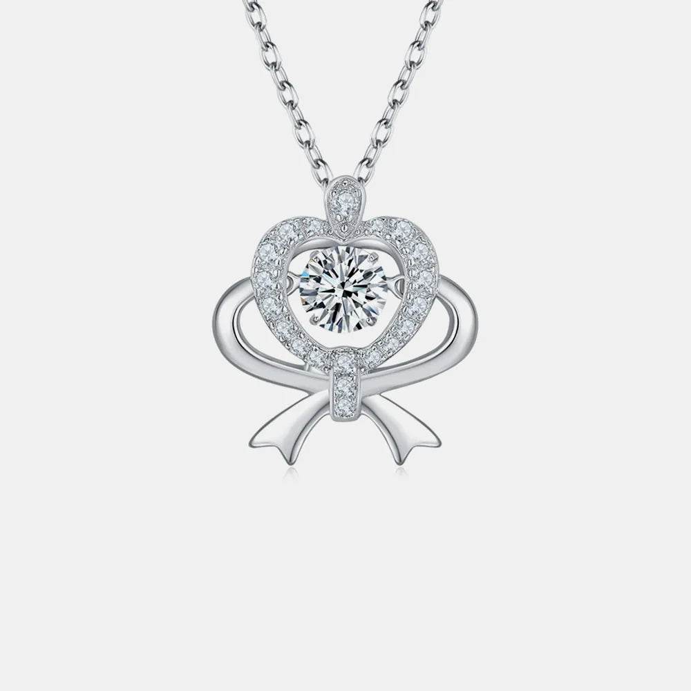 Moissanite 925 Sterling Silver Bow & Heart Necklace - luxurift