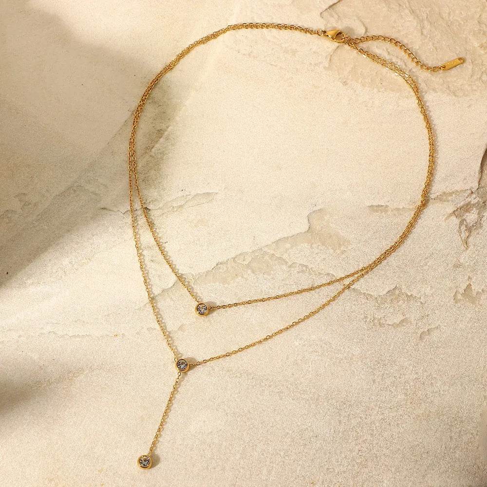 Stainless Steel Zircon Double-Layered Necklace - luxurift