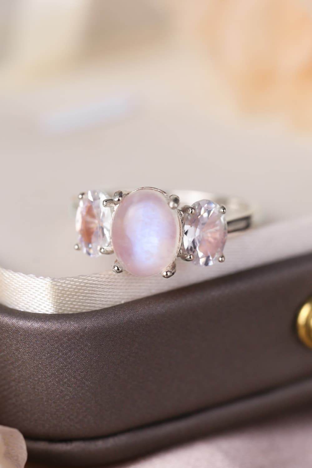 High Quality Natural Moonstone 925 Sterling Silver Three Stone Ring - luxurift