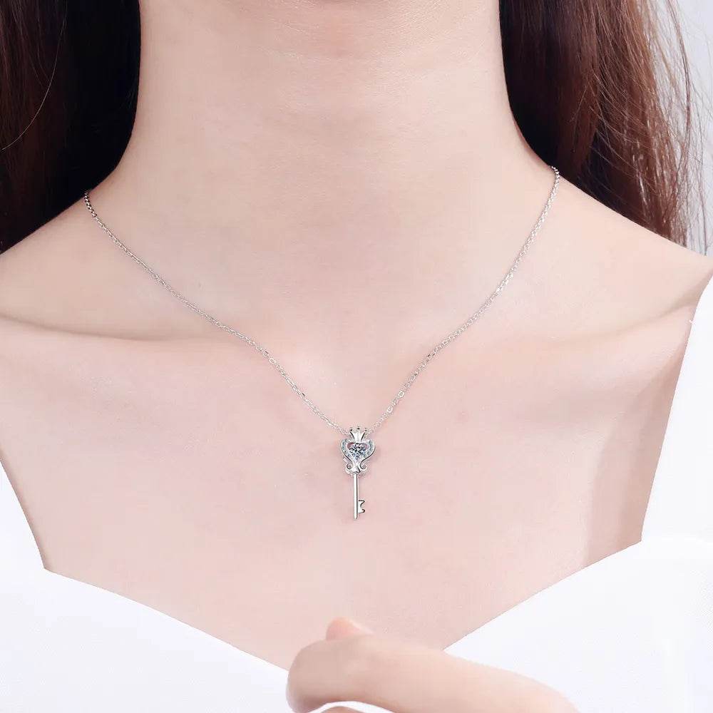 Key Shape Moissanite 925 Sterling Silver Necklace - luxurift