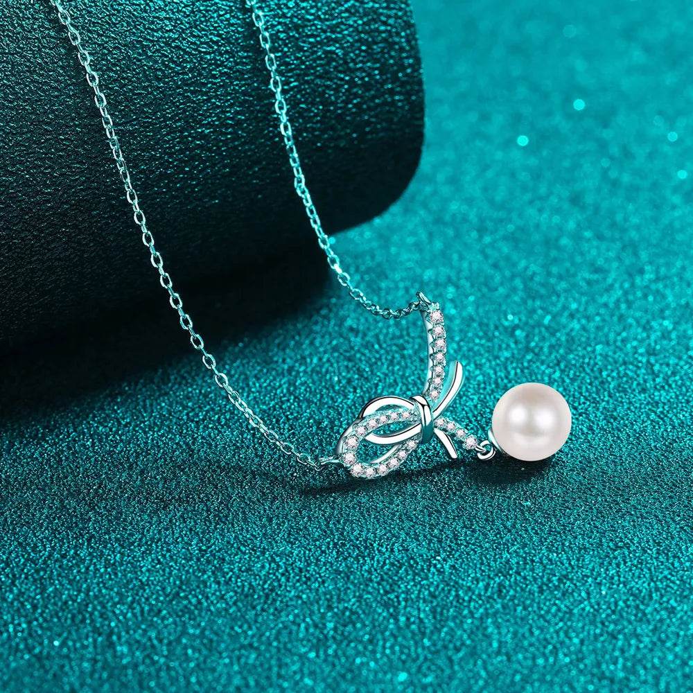 Natural Pearl Pendant Moissanite 925 Sterling Silver Necklace - luxurift
