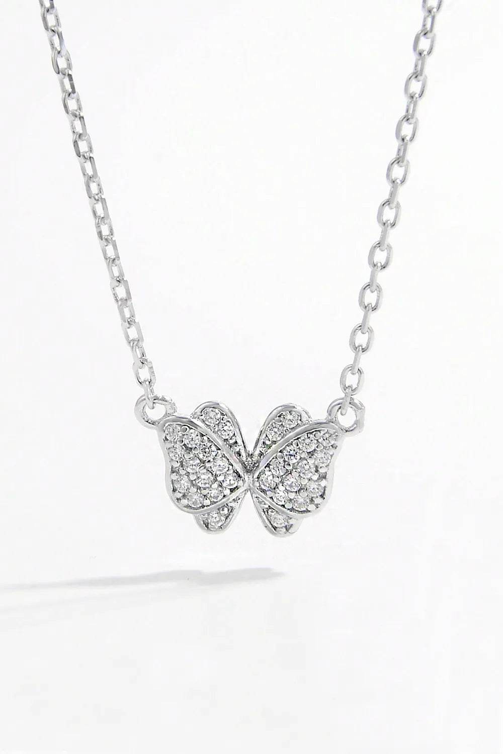 925 Sterling Silver Zircon Butterfly Pendant Necklace - luxurift