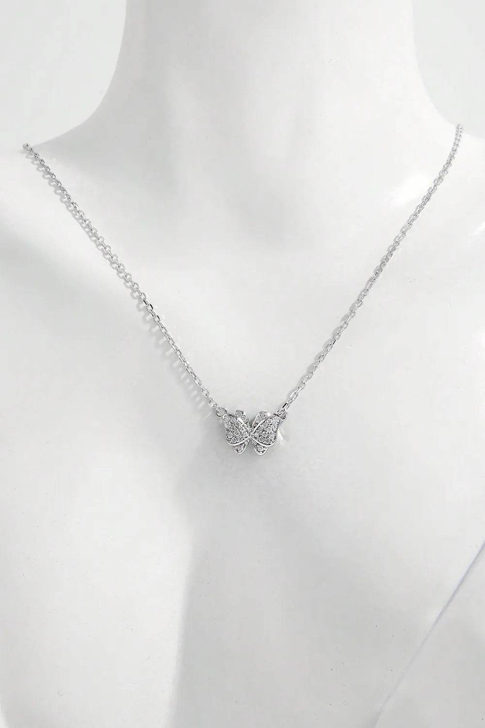 925 Sterling Silver Zircon Butterfly Pendant Necklace - luxurift