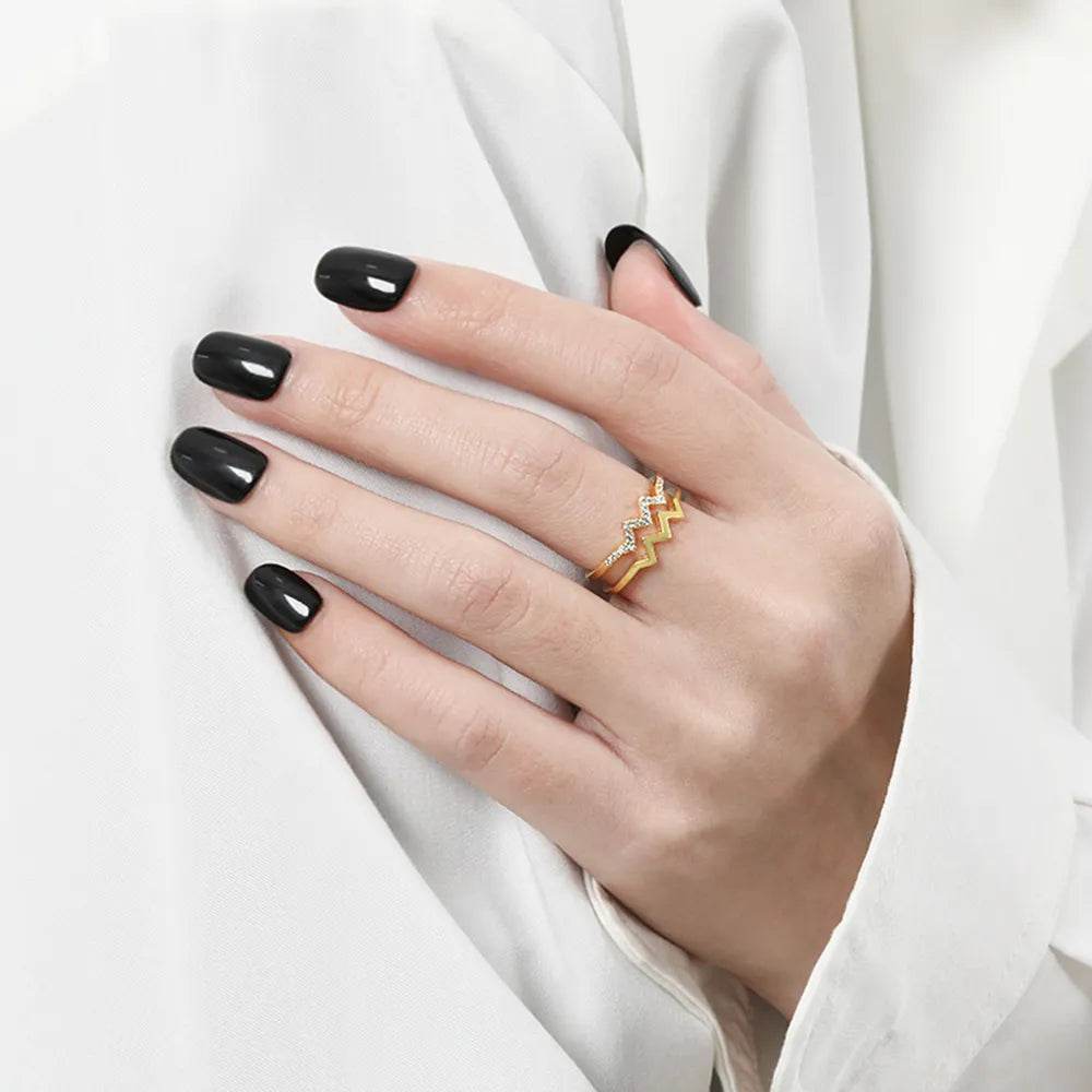 Wave Shape Inlaid Zircon Open Ring - luxurift