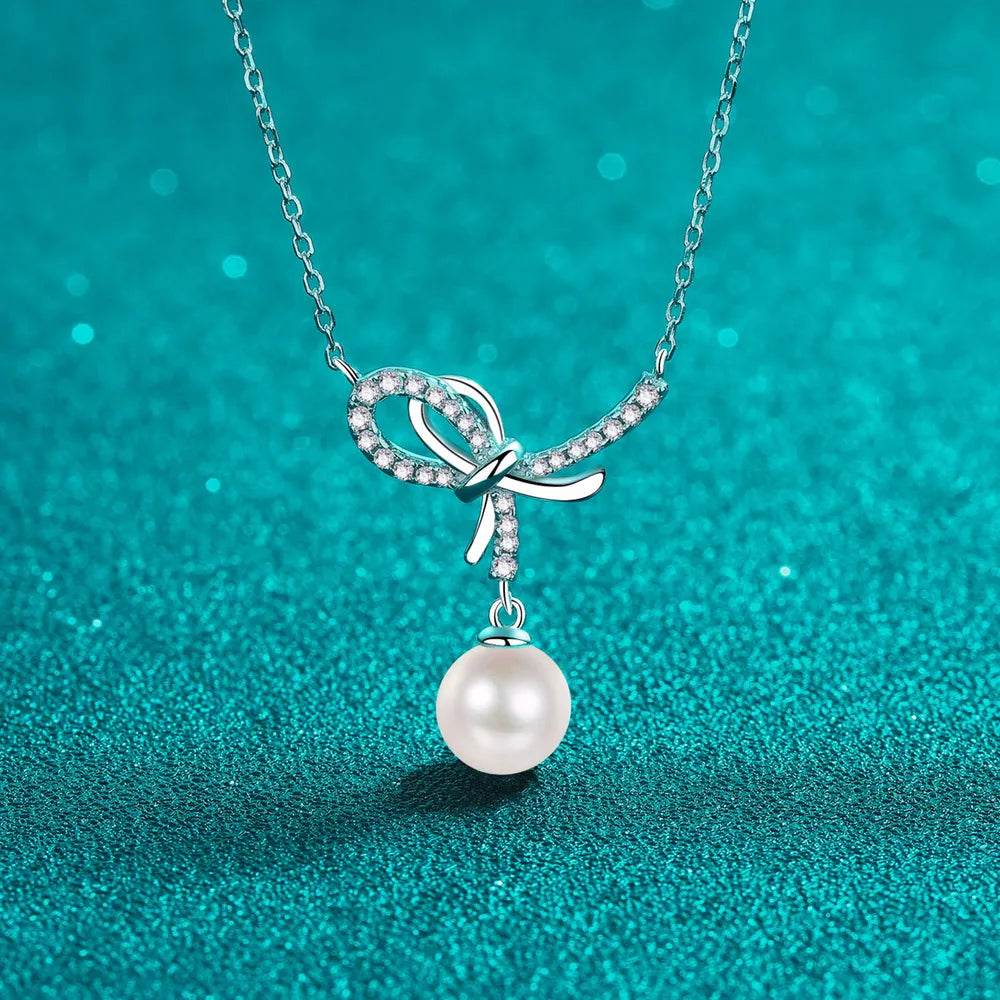 Natural Pearl Pendant Moissanite 925 Sterling Silver Necklace - luxurift
