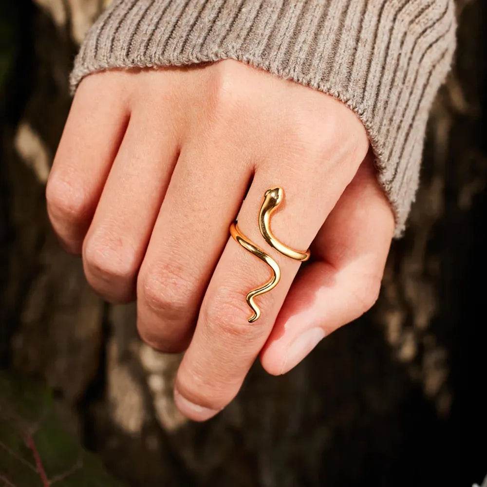 Snake Shape 18K Gold-Plated Bypass Ring - luxurift