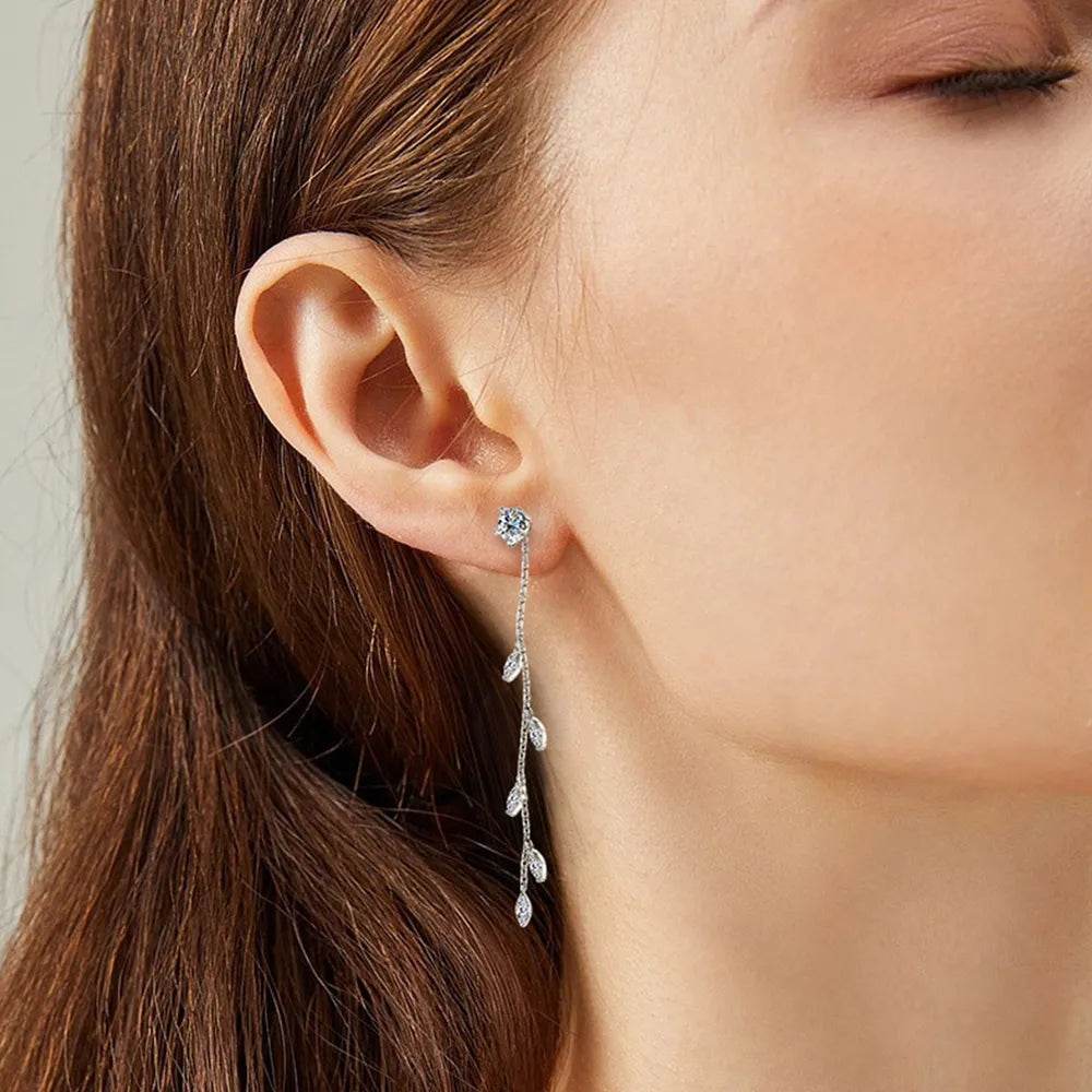 1.38 Carat Moissanite 925 Sterling Silver Leaf Earrings - luxurift