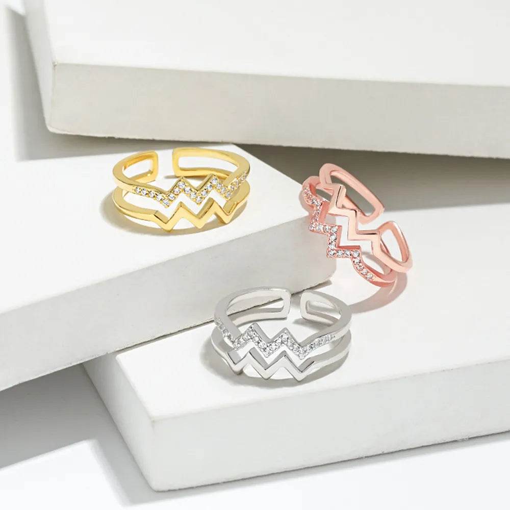 Wave Shape Inlaid Zircon Open Ring - luxurift