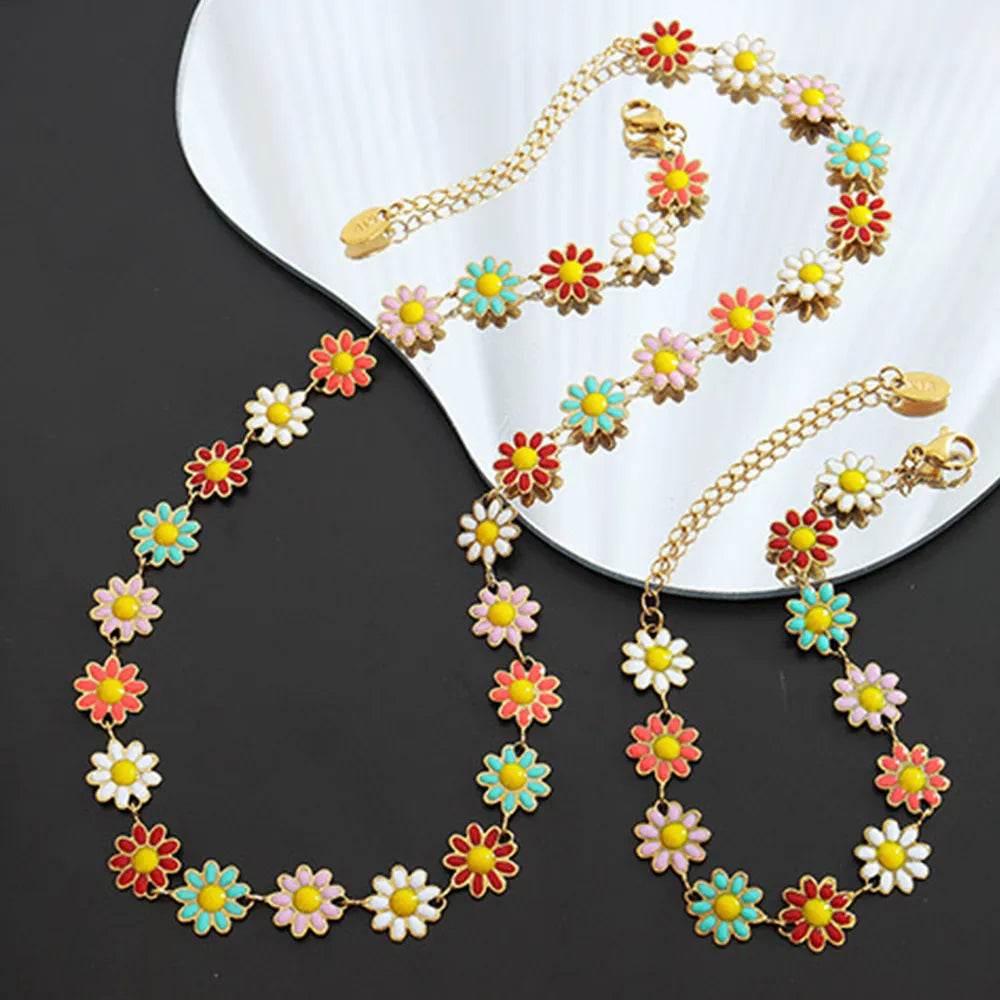 Titanium Steel Oil Drip Flower Necklace - luxurift
