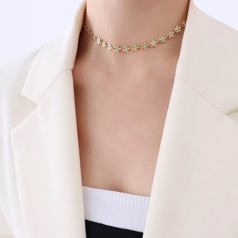 Titanium Steel Drip Oil Flower Necklace - luxurift