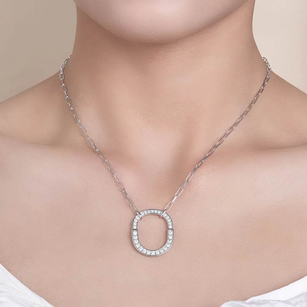 925 Sterling Silver Inlaid Moissanite Pendant Necklace - luxurift
