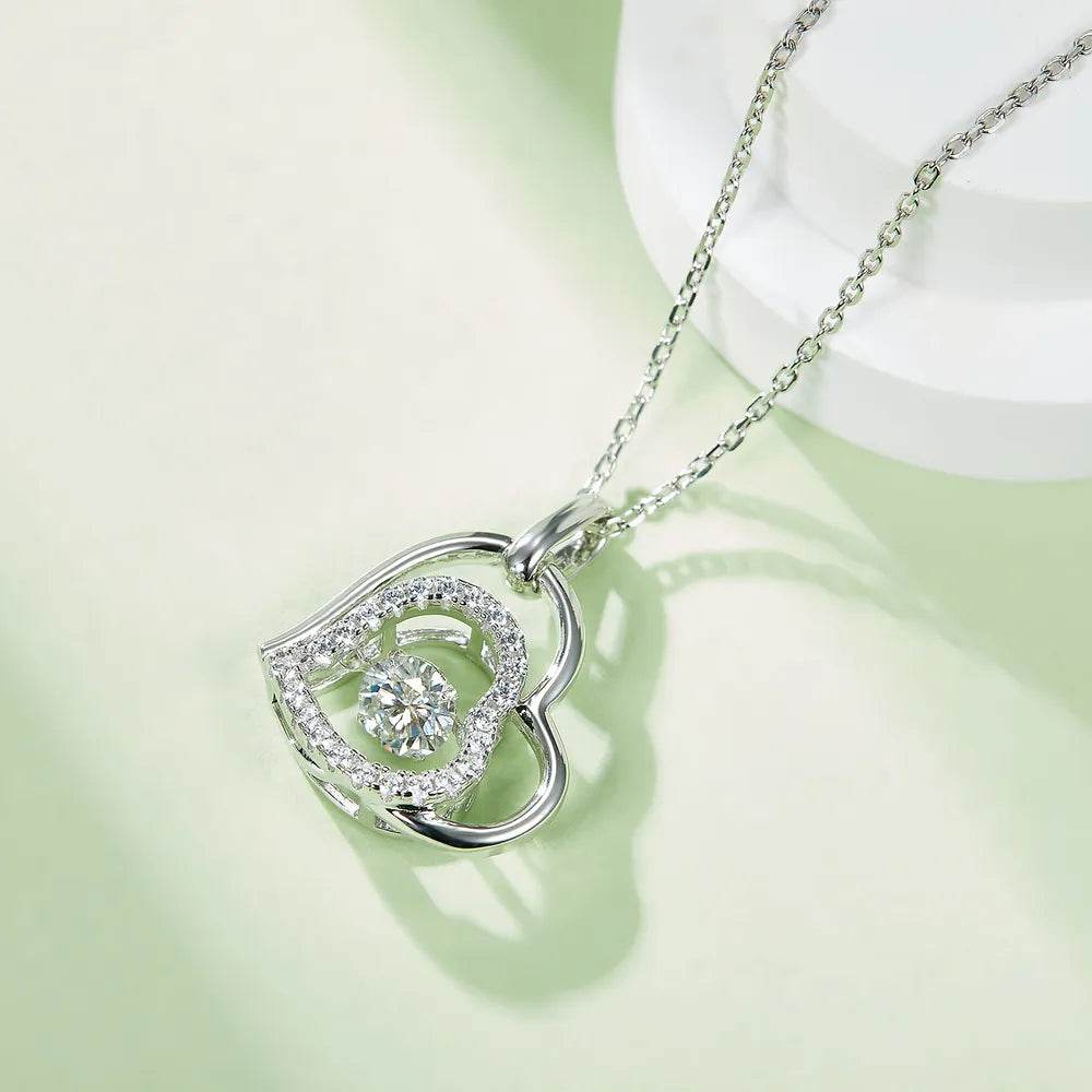 Moissanite 925 Sterling Silver Heart Necklace - luxurift