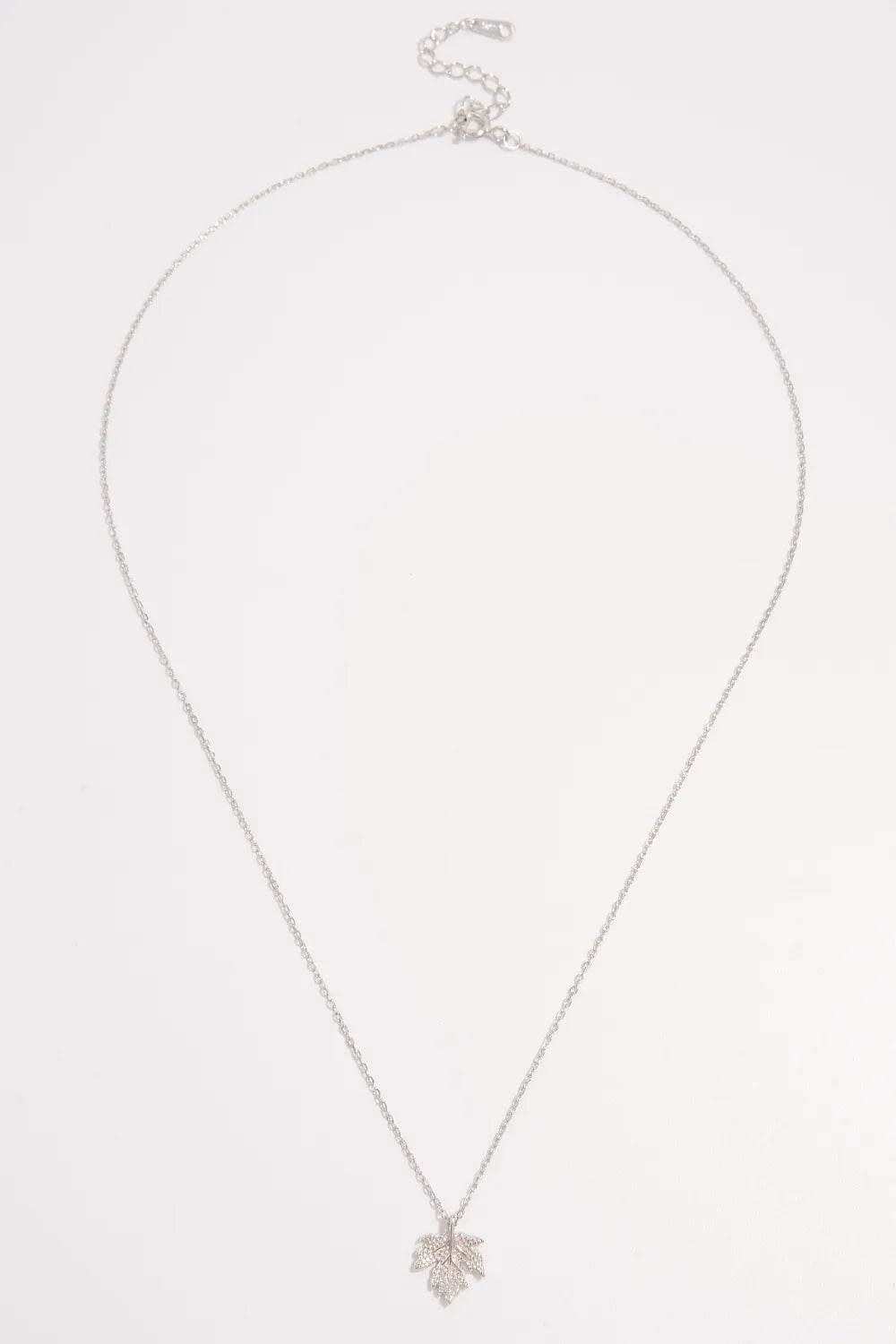 925 Sterling Silver Zircon Maple Leaf Necklace - luxurift