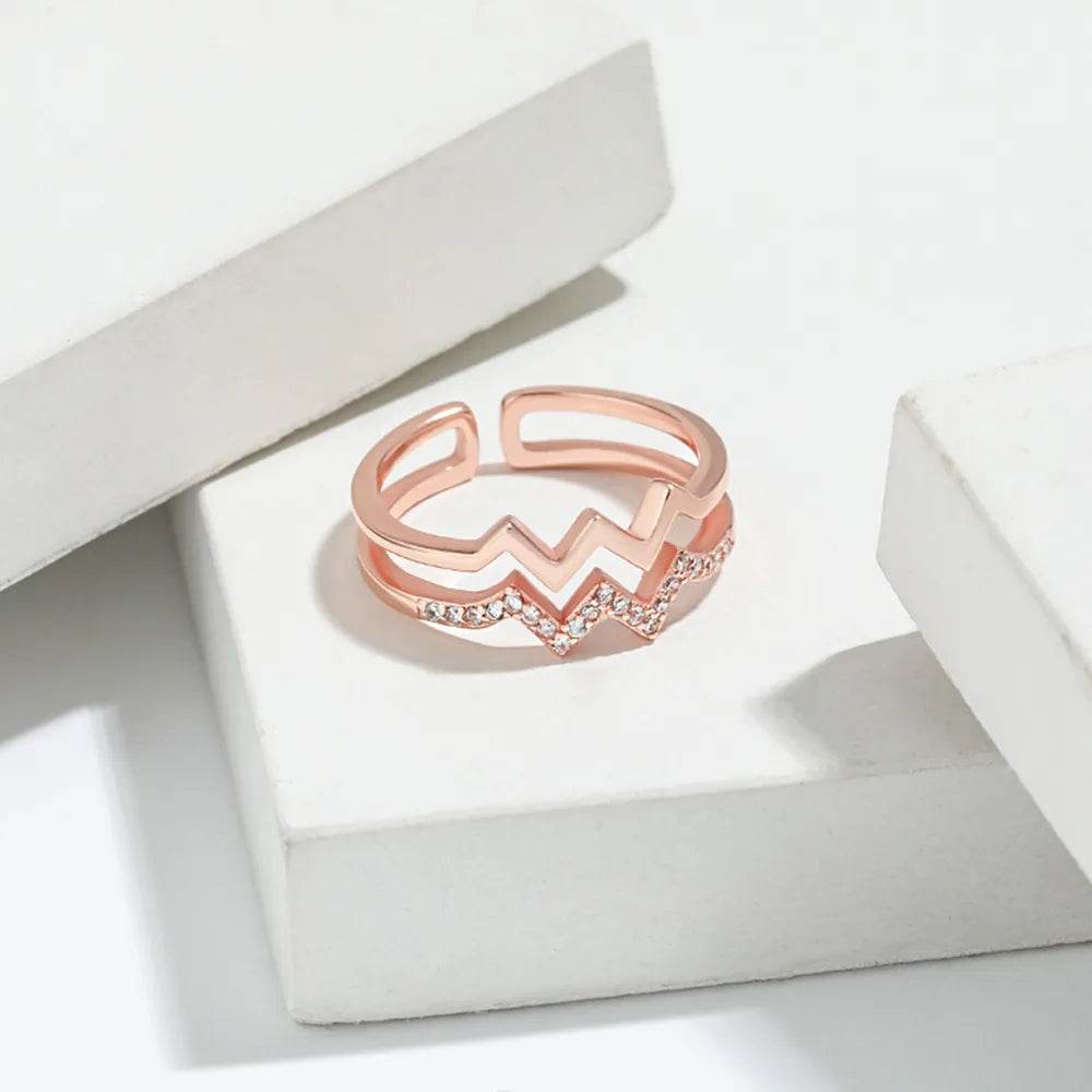 Wave Shape Inlaid Zircon Open Ring - luxurift
