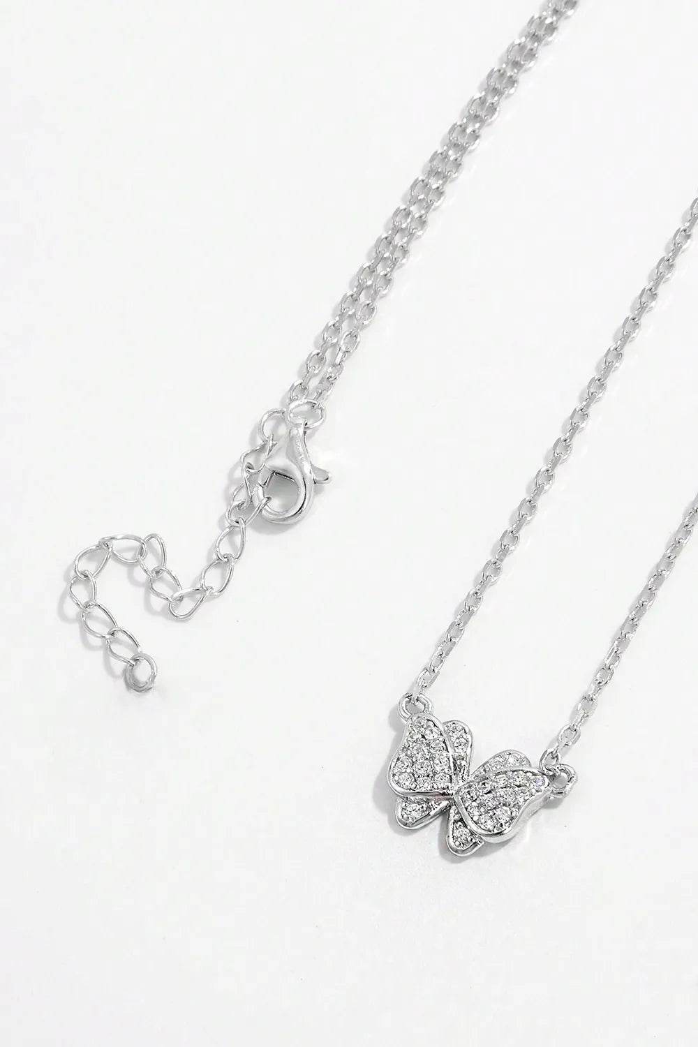 925 Sterling Silver Zircon Butterfly Pendant Necklace - luxurift