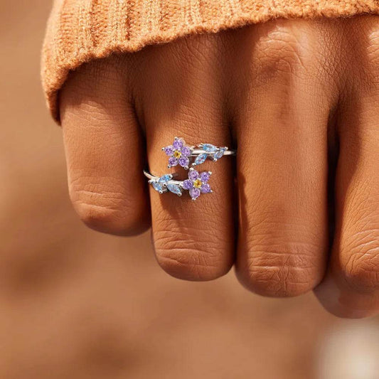 Flower Shape Inlaid Zircon 925 Sterling Silver Ring - luxurift